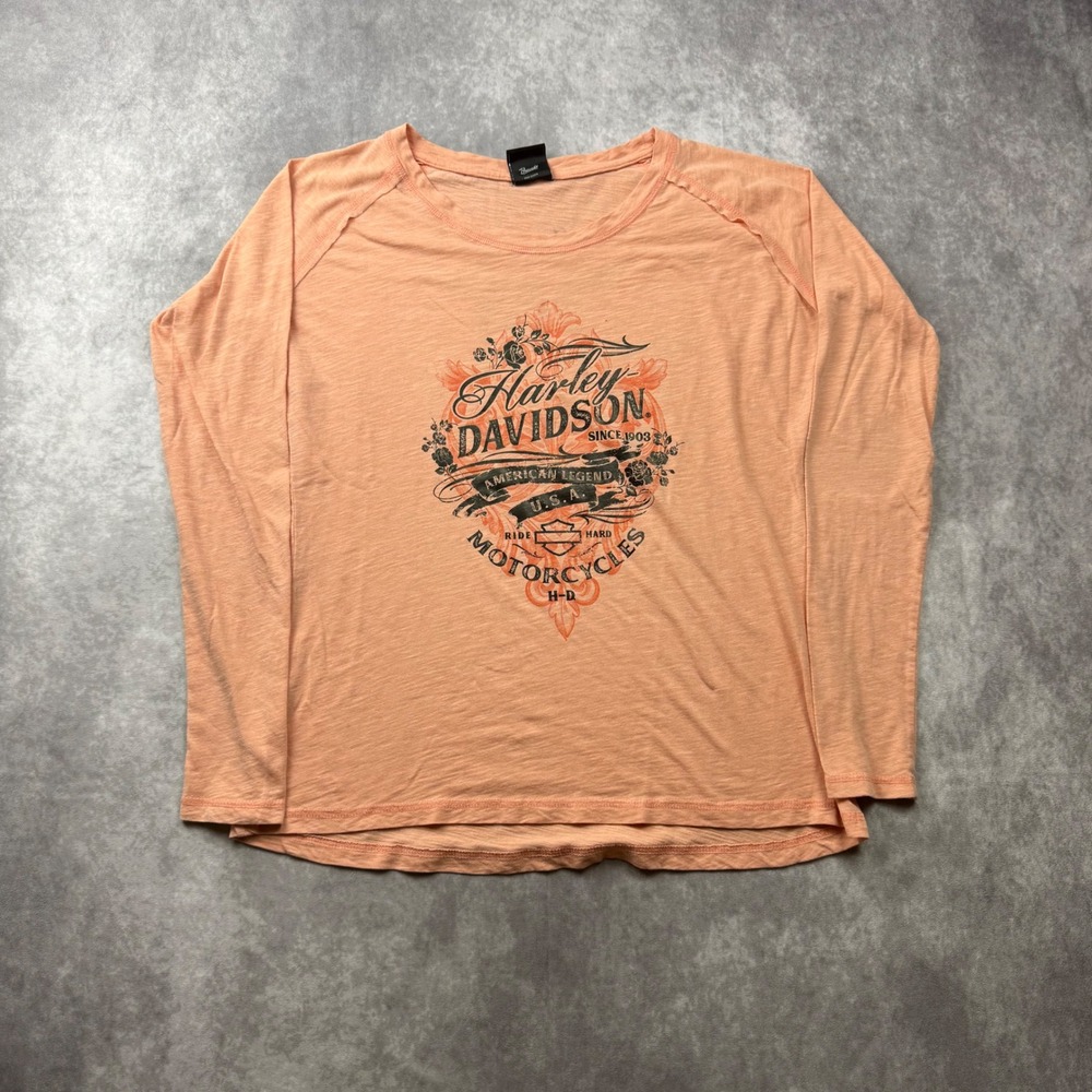 Harley-Davidson Womens Peach Slub Knit Raglan Graphic Tee Hammond Louisiana L